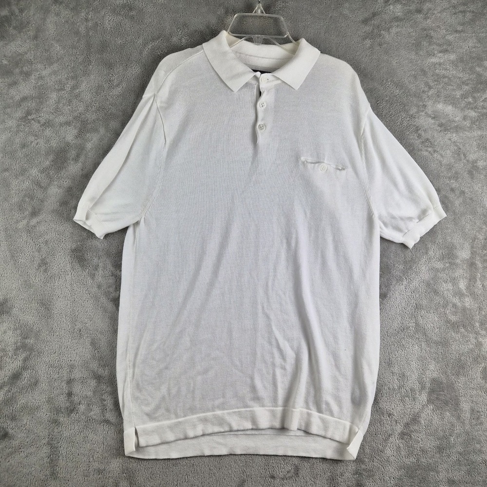 Structure Polo Shirt Mens Medium White Knit Slim Fit Pocket Short Sleeve Golf